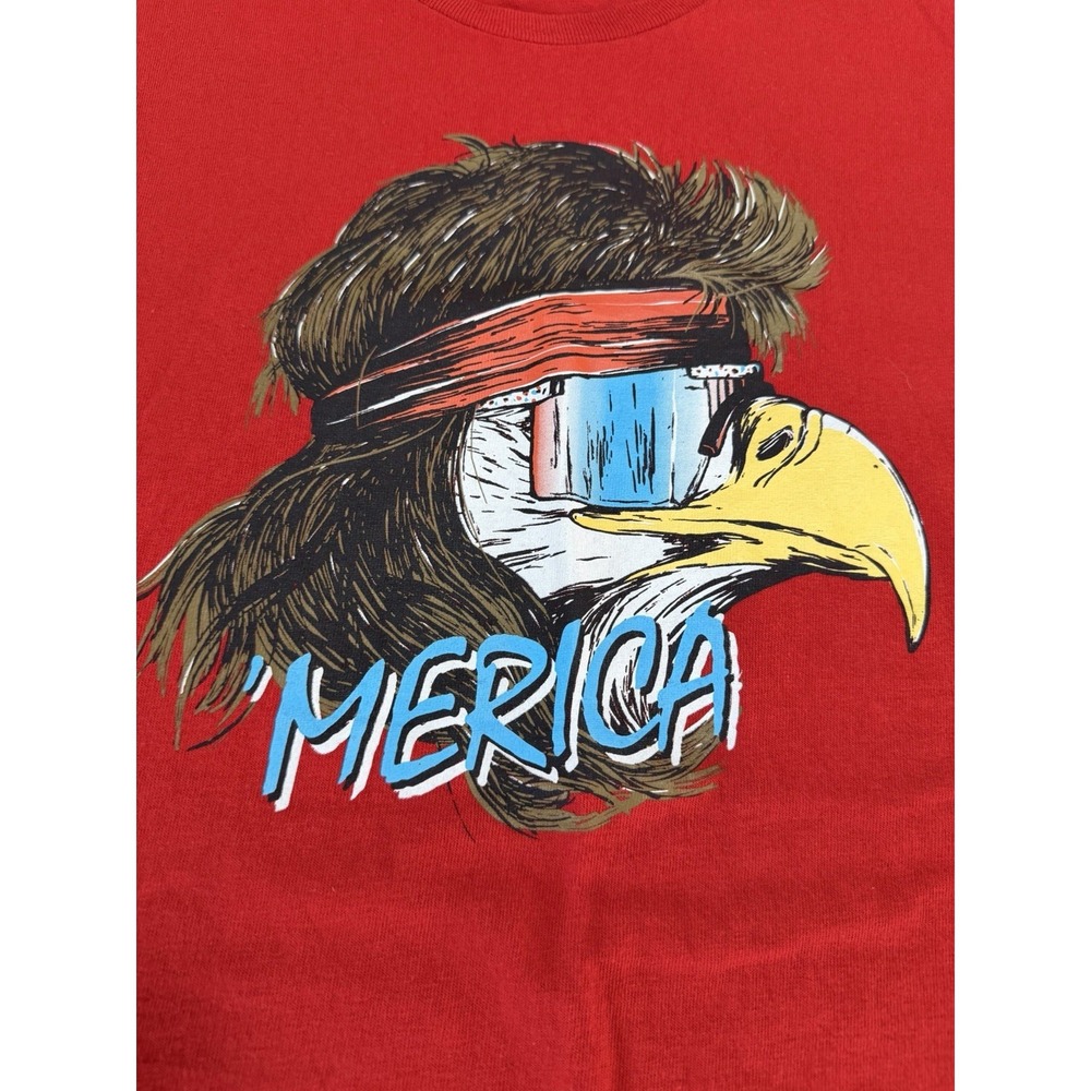 America Shirt Red Bald Eagle Rocking a Mullet Sunglasses USA Merica - Large